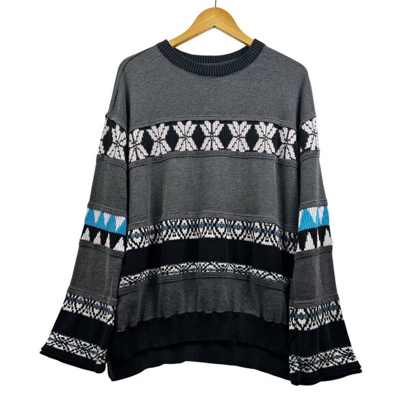 We The Free (Free People) Fair Isle Knit Sweater XS Gray Multicolor Oversized - Picture 1 of 7